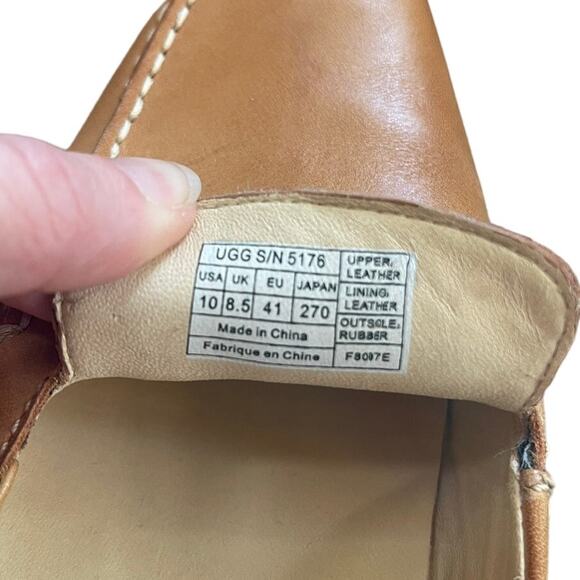 UGG Women’s Tan, camel Leather Slip On Loafers - size 10 - Picture 4 of 8